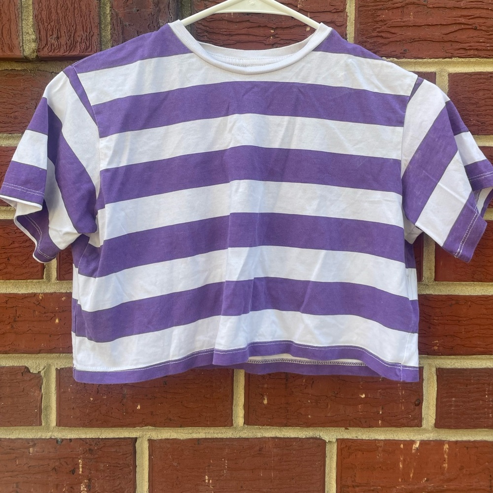 H&M Purple and White Striped Short Sleeve Tee